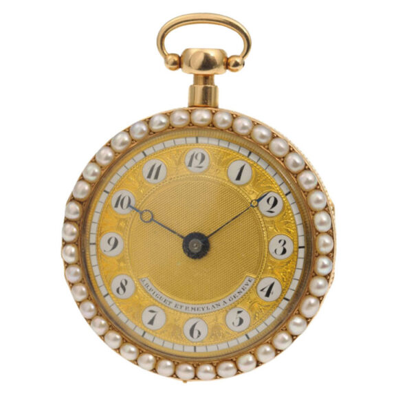 18 carat half pearl-studded gold enamel pocket watch circa 1820 18 carat half pearl-studded gold enamel pocket watch circa 1820