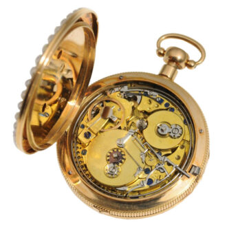 18 carat half pearl-studded gold enamel pocket watch circa 1820