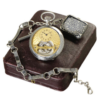 Rare Swiss niëllo-silver tourbillon lever pocket watch Circa 1900