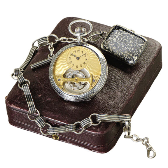 Rare Swiss niëllo-silver tourbillon lever pocket watch Circa 1900 Rare Swiss niëllo-silver tourbillon lever pocket watch Circa 1900
