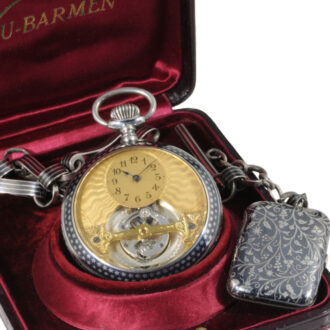 Rare Swiss niëllo-silver tourbillon lever pocket watch Circa 1900