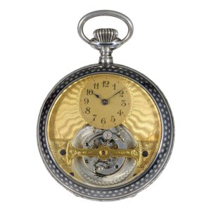 Rare Swiss niëllo silver tourbillon lever pocket watch Circa 1900