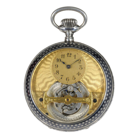 Rare Swiss niëllo silver tourbillon lever pocket watch Circa 1900