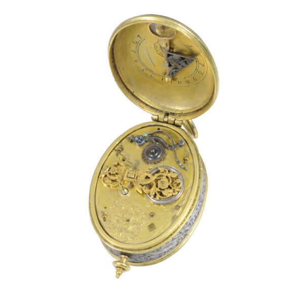 French oval verge watch with compass and sundial Circa 1630 French oval verge watch with compass and sundial Circa 1630