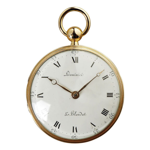 Swiss 18K rose gold open faced virgule pocket watch Circa 1815