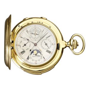 Swiss 18K gold hunting cased complicated watch Circa 1911