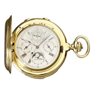 Swiss 18K gold hunting cased complicated watch Circa 1911