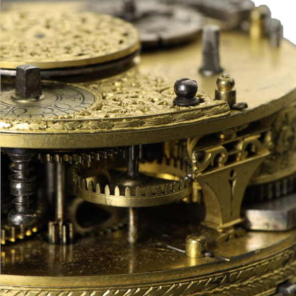 German gilt verge coach watch with hour strike and date Circa 1690 German gilt verge coach watch with hour strike and date Circa 1690