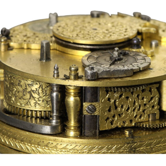 German gilt verge coach watch with hour strike and date Circa 1690 German gilt verge coach watch with hour strike and date Circa 1690
