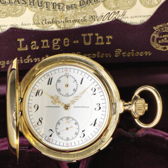German 18 carat gold hunting cased quarter repeating quality 1A lever chronograph pocket watch with a 30-minute counter, circa 1912