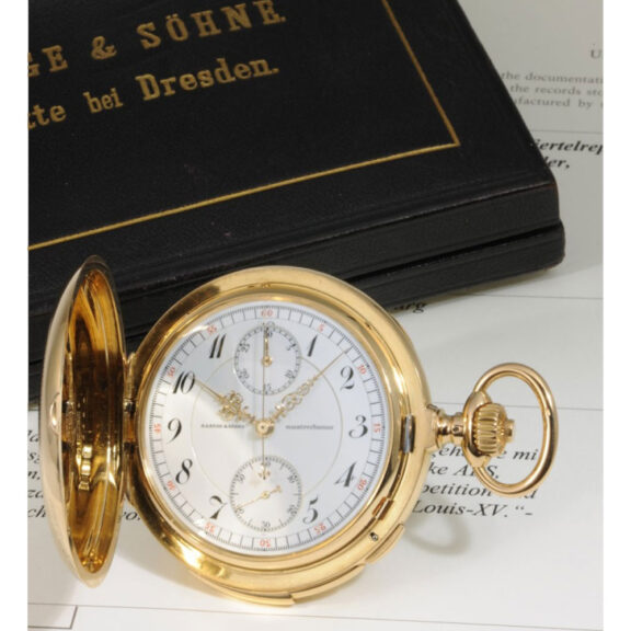 German 18 carat gold hunting cased quarter repeating quality 1A lever chronograph pocket watch with a 30-minute counter, circa 1912 German 18 carat gold hunting cased quarter repeating quality 1A lever chronograph pocket watch with a 30-minute counter, circa 1912