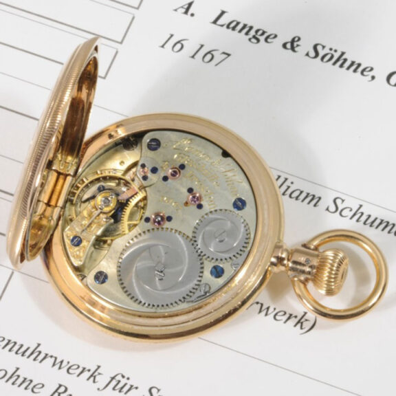 Small German 18K rose gold hunting cased lever watch Circa 1883 Small German 18K rose gold hunting cased lever watch Circa 1883
