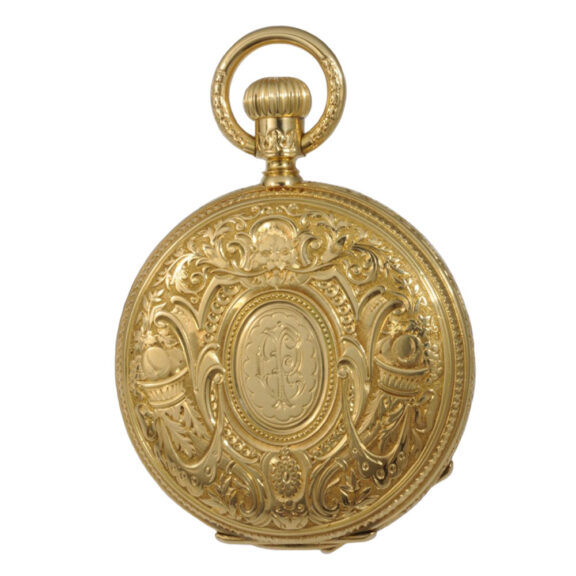 Decorative German 18K gold hunting cased lever Circa 1879 Decorative German 18K gold hunting cased lever Circa 1879