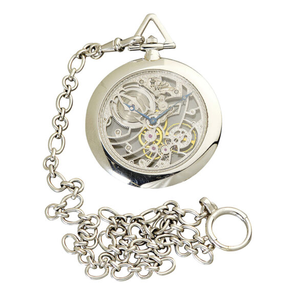 French platinum lever skeletonized watch with chain Circa 1980 French platinum lever skeletonized watch with chain Circa 1980