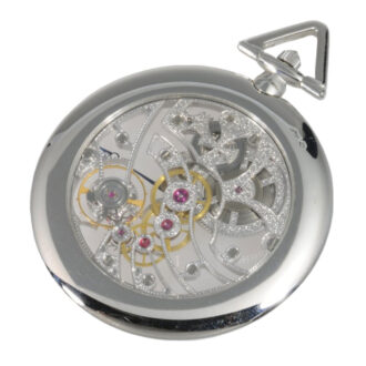 French platinum lever skeletonized watch with chain Circa 1980 French platinum lever skeletonized watch with chain Circa 1980