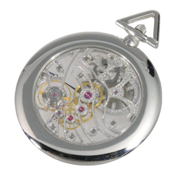 French platinum lever skeletonized watch with chain Circa 1980 French platinum lever skeletonized watch with chain Circa 1980