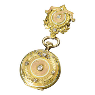 Swiss gold, enamel and diamond-set pendant watch Circa 1906