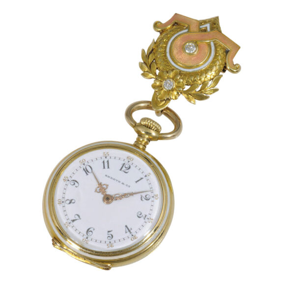 Swiss gold, enamel and diamond-set pendant watch Circa 1906 Swiss gold, enamel and diamond-set pendant watch Circa 1906