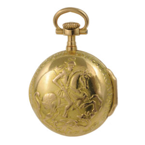 Small Swiss 14K gold open faced repoussé watch Circa 1893