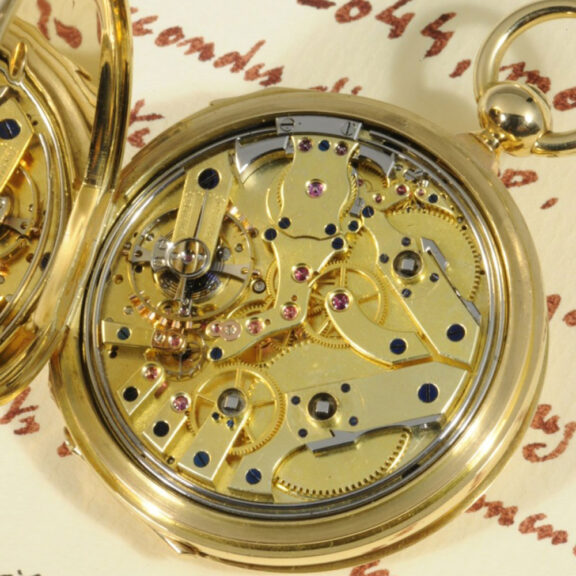 French gold repeating lever with jumping centre seconds Circa 1855 French gold repeating lever with jumping centre seconds Circa 1855