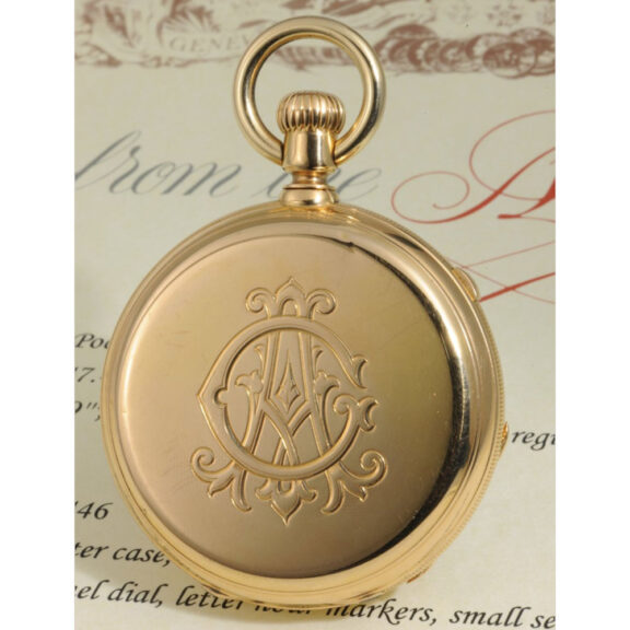 Swiss 18K rose gold hunting cased lever chronograph Circa 1872 Swiss 18K rose gold hunting cased lever chronograph Circa 1872