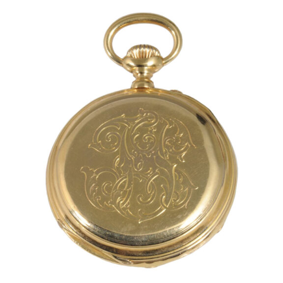 Swiss gold open faced lever with en grisaille dial Circa 1890 Swiss gold open faced lever with en grisaille dial Circa 1890