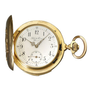 Swiss 18K gold hunting cased repeating lever Circa 1897