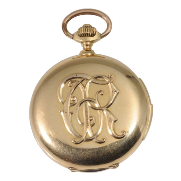 Swiss 18K gold hunting cased repeating lever Circa 1897 Swiss 18K gold hunting cased repeating lever Circa 1897