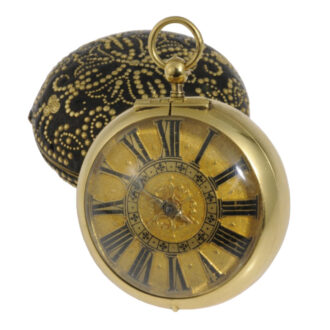 Rare French gold and leather pair-cased verge watch Circa 1660