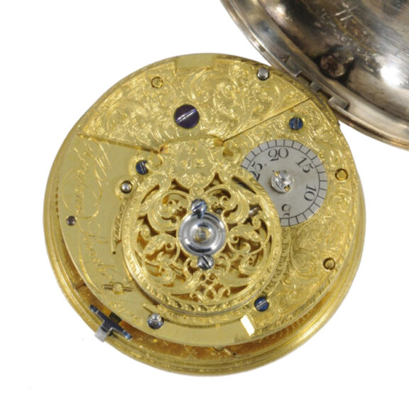 English silver open faced cylinder pocket watch Circa 1744 English silver open faced cylinder pocket watch Circa 1744