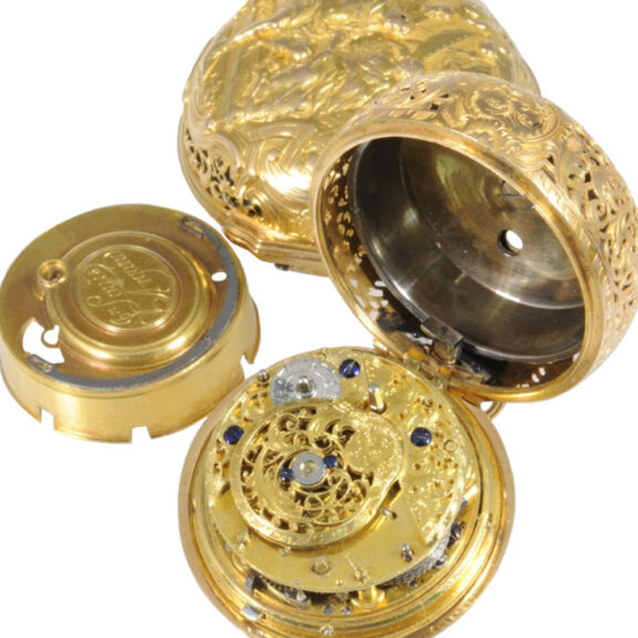 French gold repoussé repeating verge watch Circa 1765 French gold repoussé repeating verge watch Circa 1765