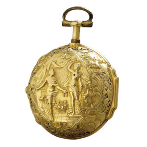English gold pair-cased repeating repoussé verge Circa 1720