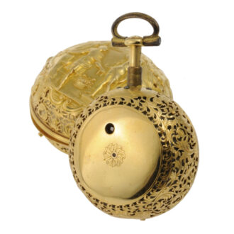 English gold pair-cased repeating repoussé verge Circa 1720 English gold pair-cased repeating repoussé verge Circa 1720
