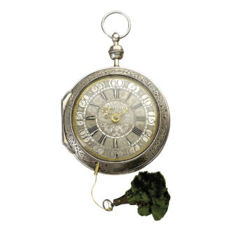 German silver open faced quarter repeating cylinder coach clock, circa 1720