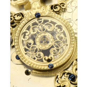 German silver open faced quarter repeating cylinder coach clock, circa 1720