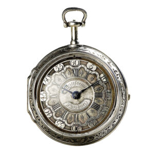 English silver pair cased repeating repoussé verge watch Circa 1760