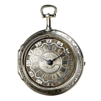English silver pair cased repeating repoussé verge watch Circa 1760