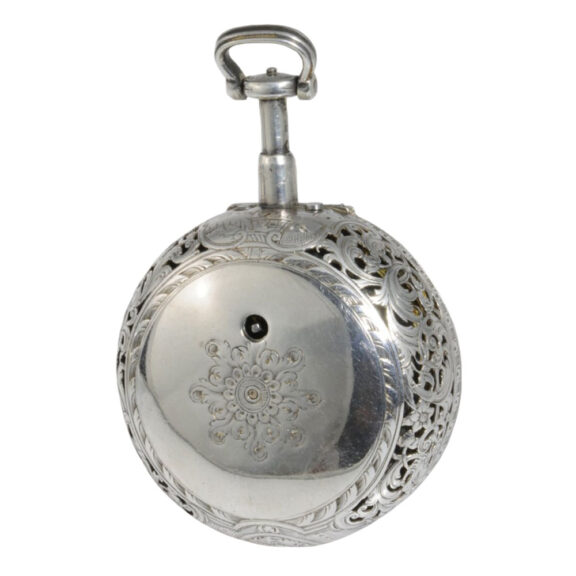 English silver pair-cased repeating repoussé verge watch Circa 1760 English silver pair-cased repeating repoussé verge watch Circa 1760