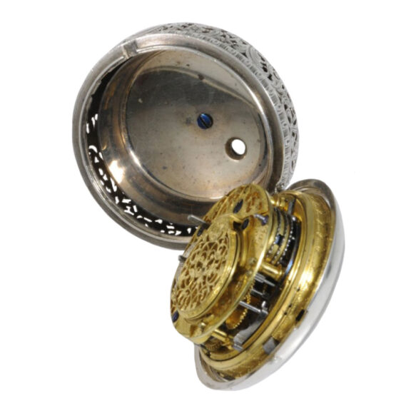 English silver pair-cased repeating repoussé verge watch Circa 1760 English silver pair-cased repeating repoussé verge watch Circa 1760