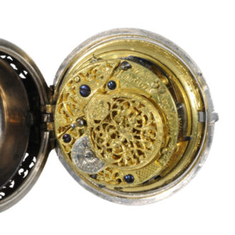 English silver pair-cased repeating repoussé verge watch Circa 1760