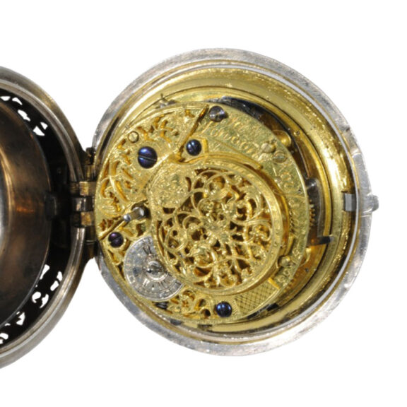 English silver pair-cased repeating repoussé verge watch Circa 1760 English silver pair-cased repeating repoussé verge watch Circa 1760
