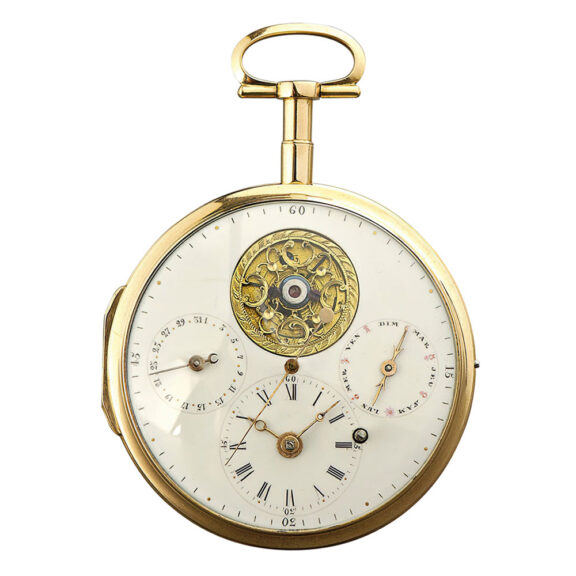 German centre seconds verge with calendar and visible balance Circa 1800 German centre seconds verge with calendar and visible balance Circa 1800
