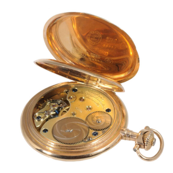 German rose gold hunting cased lever with watch chain Circa 1910 German rose gold hunting cased lever with watch chain Circa 1910