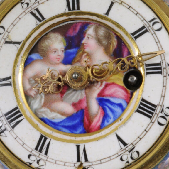 English gold and enamel verge with protective case Circa 1700-1750 English gold and enamel verge with protective case Circa 1700-1750