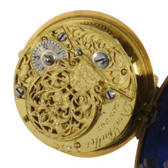 English gold and enamel verge with protective case Circa 1700-1750 English gold and enamel verge with protective case Circa 1700-1750