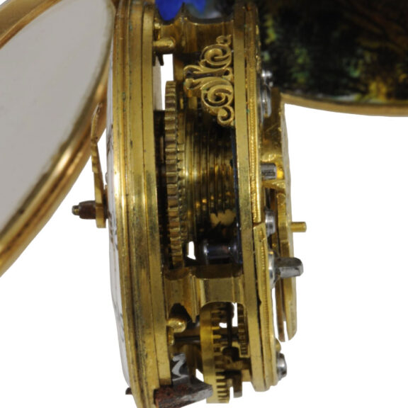 English gold and enamel verge with protective case Circa 1700-1750 English gold and enamel verge with protective case Circa 1700-1750
