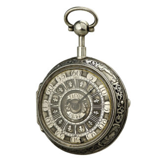 Swiss silver pair-cased repeating repoussé verge watch Circa 1700