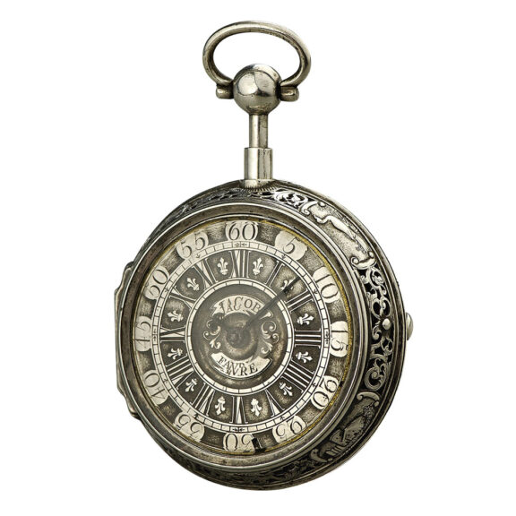 Swiss silver pair-cased repeating repoussé verge watch Circa 1700 Swiss silver pair-cased repeating repoussé verge watch Circa 1700