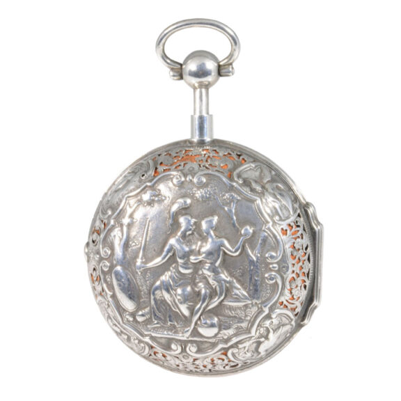Swiss silver pair-cased repeating repoussé verge watch Circa 1700 Swiss silver pair-cased repeating repoussé verge watch Circa 1700