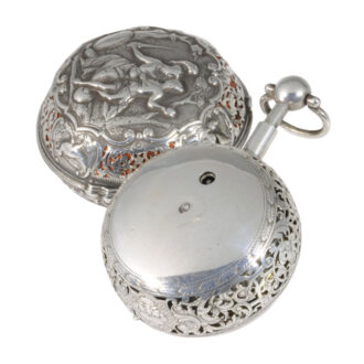 Swiss silver pair-cased repeating repoussé verge watch Circa 1700 Swiss silver pair-cased repeating repoussé verge watch Circa 1700